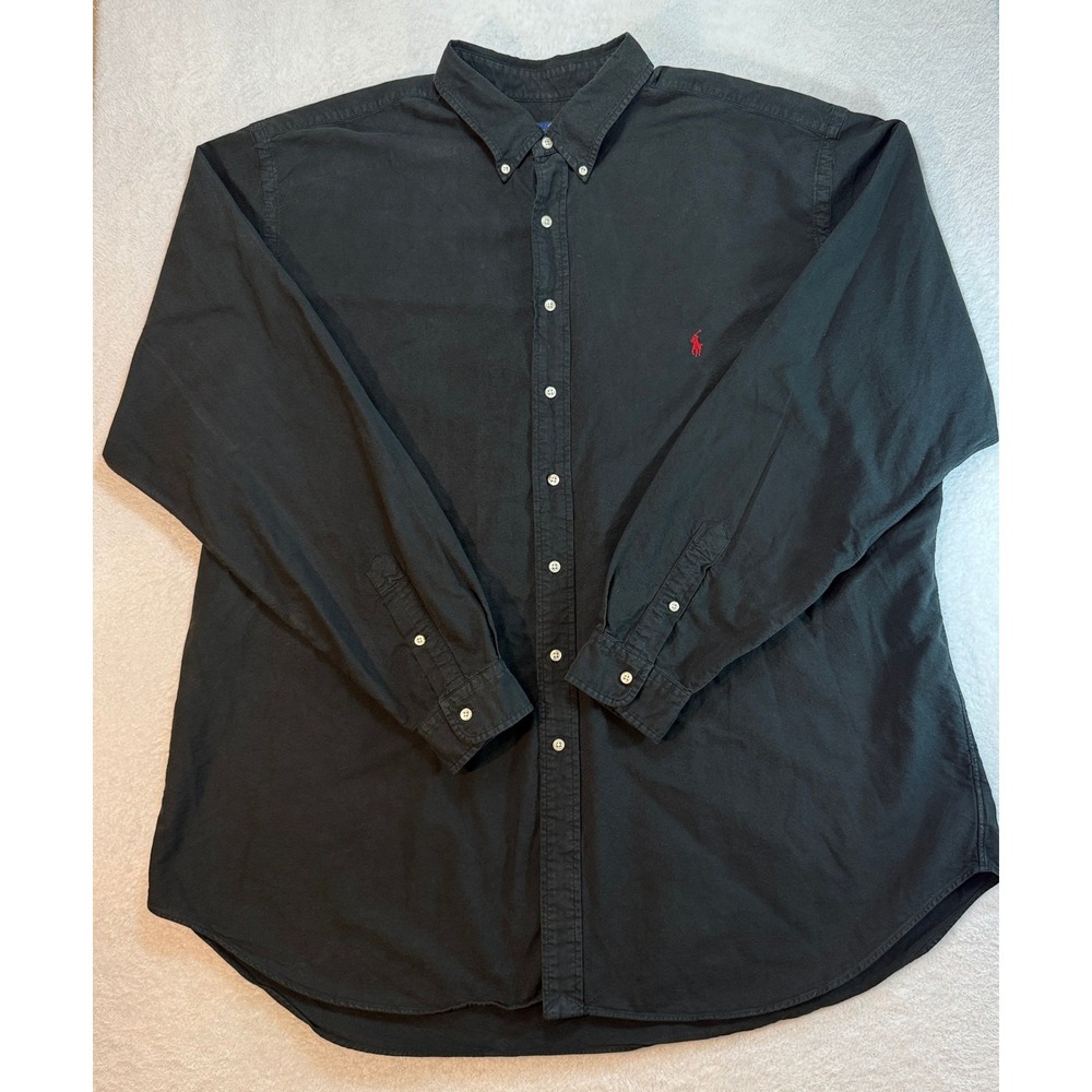 Ralph Lauren Mens 3XLT Black Long Sleeve Button Down Shirt Red Pony Logo